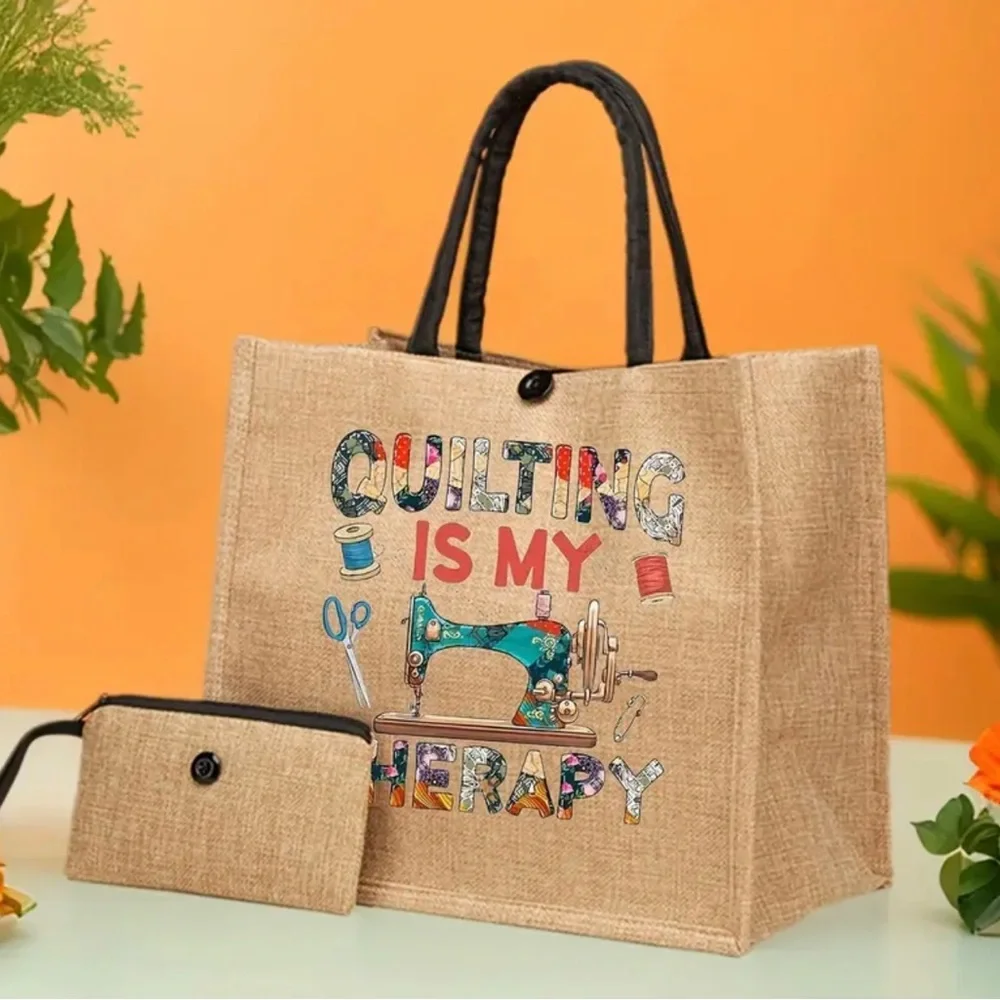 2pc/set Quilting Sewing Machine Tote Bag, Travel Beach Bag, With Coin Purse